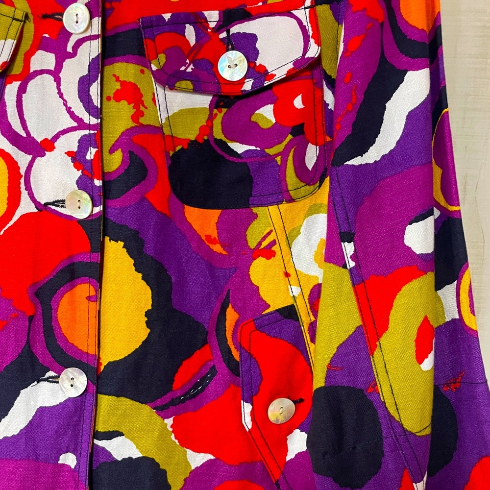 Ruby Rd Purple Red Orange Abstract Design Linen Blend Button Front Jacket Sz 12 - Picture 8 of 8